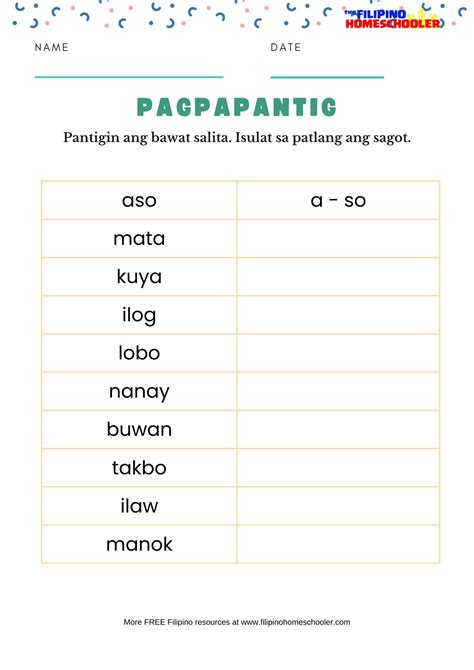 sheet in Tagalog 